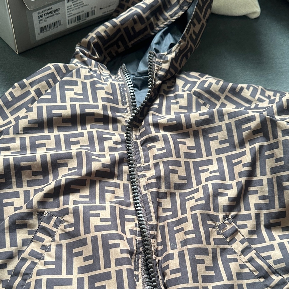 Fendi Tan and Black Logo Jacket